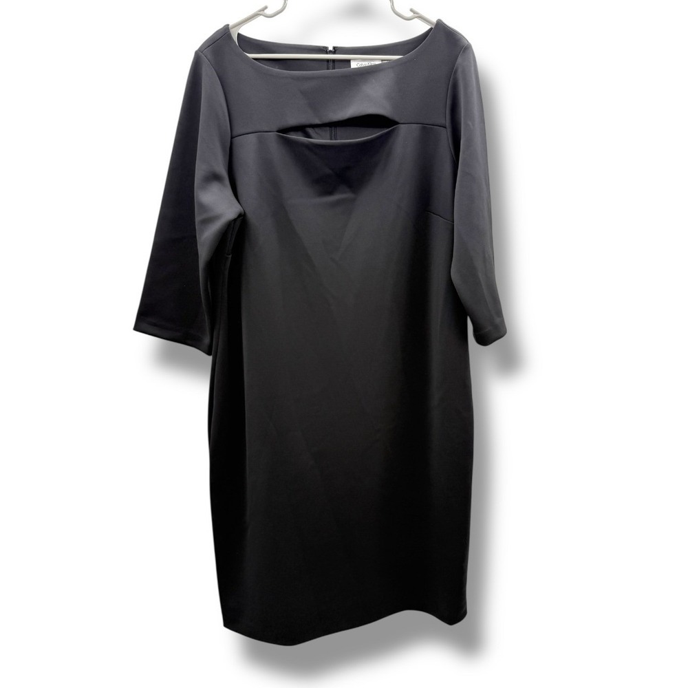 Calvin Klein Women's Black Sheath Dress‎ 18W 3/4 Sleeve Cutout Neckline